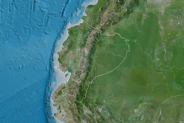 Extended Area Ecuador Country Outline International Regional Borders Satellite Imagery — Stock Photo, Image