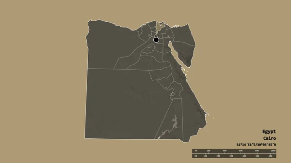 Desaturerad Form Egypten Med Dess Huvudstad Huvudsakliga Regionala Uppdelning Och — Stockfoto