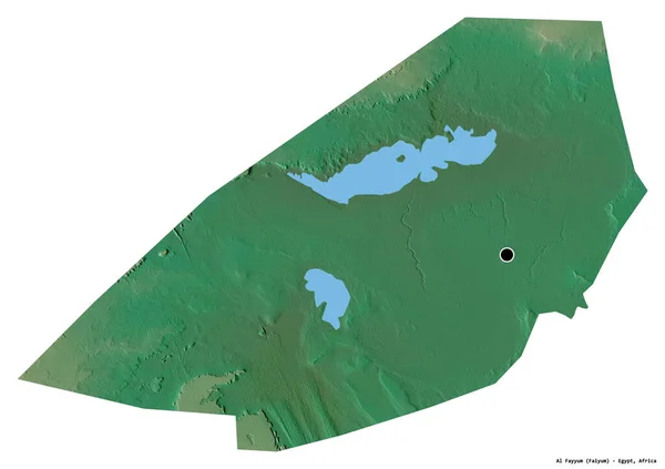 埃及省Al Fayyum的形状 其首都被白色背景隔离 地形浮雕图 3D渲染 — 图库照片