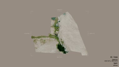 Al Isma bölgesi, Mısır valisi, jeoreferatlı bir sınır kutusunda sağlam bir arka planda izole edilmiş. Etiketler. Uydu görüntüleri. 3B görüntüleme