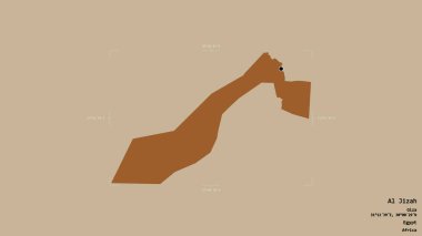 Al Jizah bölgesi, Mısır valisi, jeoreferatlı bir sınır kutusunun sağlam bir arka planında izole edilmiş. Etiketler. Desenli dokuların bileşimi. 3B görüntüleme