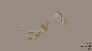 Al Jizah bölgesi, Mısır valisi, jeoreferatlı bir sınır kutusunun sağlam bir arka planında izole edilmiş. Etiketler. Uydu görüntüleri. 3B görüntüleme