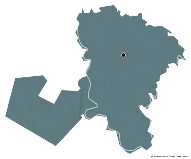 Mısır valisi Al Minufiyah 'ın şekli, başkenti beyaz arka planda izole edilmiş. Renkli yükseklik haritası. 3B görüntüleme