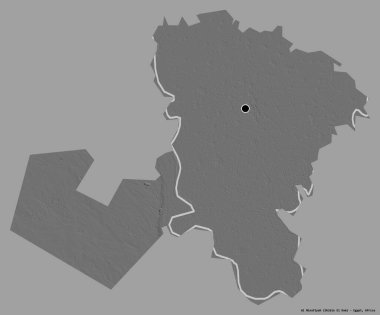 Mısır valisi Al Minufiyah 'ın şekli, başkenti sağlam bir renk arkaplanı ile izole edilmiş. Çift seviyeli yükseklik haritası. 3B görüntüleme