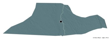 Mısır valisi Al Minya 'nın şekli, başkenti beyaz arka planda izole edilmiş. Renkli yükseklik haritası. 3B görüntüleme