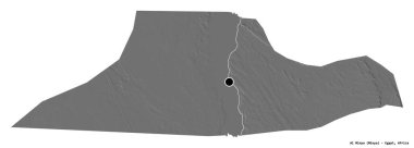 Mısır valisi Al Minya 'nın şekli, başkenti beyaz arka planda izole edilmiş. Çift seviyeli yükseklik haritası. 3B görüntüleme