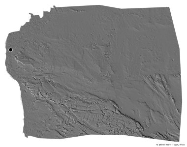 Mısır valisi Al Qahirah 'ın şekli, başkenti beyaz arka planda izole edilmiş. Çift seviyeli yükseklik haritası. 3B görüntüleme