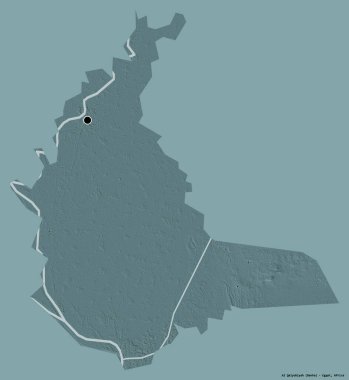 Mısır valisi Al Qalyubiyah 'ın şekli, başkenti katı bir renk arka planına izole edilmiş. Renkli yükseklik haritası. 3B görüntüleme