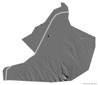 Mısır valisi Al Uqsur 'un şekli, başkenti beyaz arka planda izole edilmiş. Çift seviyeli yükseklik haritası. 3B görüntüleme