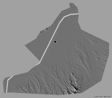 Mısır valisi Al Uqsur 'un şekli, sermayesi koyu renk arka planda izole edilmiş. Çift seviyeli yükseklik haritası. 3B görüntüleme