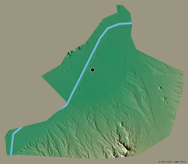 Mısır valisi Al Uqsur 'un şekli, sermayesi koyu renk arka planda izole edilmiş. Topografik yardım haritası. 3B görüntüleme