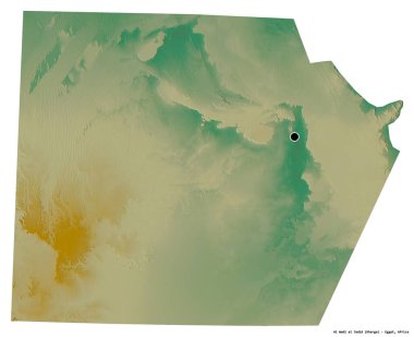 Mısır valisi Al Wadi al Jadid 'in şekli, başkenti beyaz arka planda izole edilmiş. Topografik yardım haritası. 3B görüntüleme