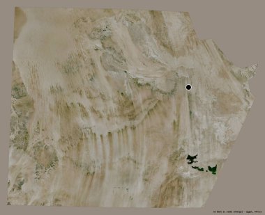 Mısır valisi Al Wadi al Jadid 'in şekli, başkenti sağlam bir renk arka planına izole edilmiş. Uydu görüntüleri. 3B görüntüleme