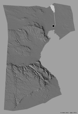 Mısır valisi As Suways 'in şekli, başkenti katı renk arka planında izole edilmiş. Çift seviyeli yükseklik haritası. 3B görüntüleme