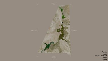 Aswan bölgesi, Mısır Valisi, jeoreferatlı bir sınır kutusunda sağlam bir arka planda izole edilmiş. Etiketler. Uydu görüntüleri. 3B görüntüleme