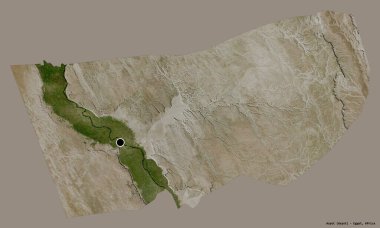 Mısır valisi Asyut 'un şekli, sermayesi koyu renk arka planda izole edilmiş. Uydu görüntüleri. 3B görüntüleme