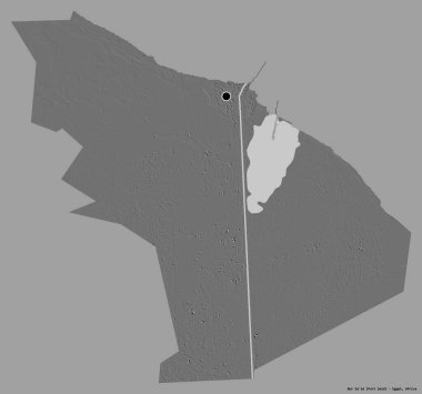Mısır valisi Bur 'Sa' id 'in şekli, başkenti katı bir renk arka planına izole edilmiş. Çift seviyeli yükseklik haritası. 3B görüntüleme