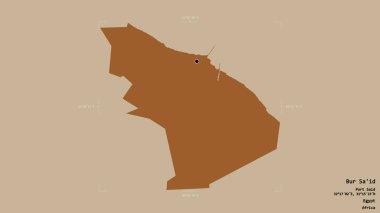 Mısır valisi Bur 'Sa' id bölgesi, katı bir arka planda izole edilmiş bir sınır kutusunda. Etiketler. Desenli dokuların bileşimi. 3B görüntüleme