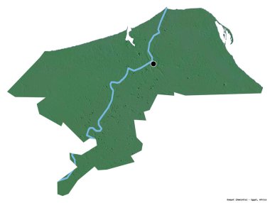 Beyaz arka planda başkenti izole edilmiş, Mısır valisi Dumyat 'ın şekli. Topografik yardım haritası. 3B görüntüleme