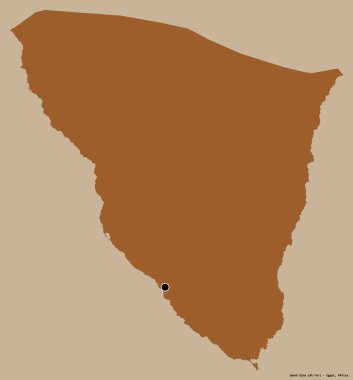 Mısır valisi Janub Sina 'nın şekli, sermayesi koyu renk arka planda izole edilmiş. Desenli dokuların bileşimi. 3B görüntüleme