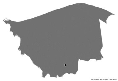 Kafr ash Shaykh, Mısır valisi, başkenti beyaz arka planda izole edilmiş. Çift seviyeli yükseklik haritası. 3B görüntüleme