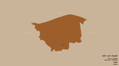 Kafr ash Shaykh bölgesi, Mısır valisi, katı bir arka planda izole edilmiş bir sınır kutusunda. Etiketler. Desenli dokuların bileşimi. 3B görüntüleme