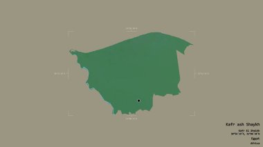 Kafr ash Shaykh bölgesi, Mısır valisi, katı bir arka planda izole edilmiş bir sınır kutusunda. Etiketler. Topografik yardım haritası. 3B görüntüleme