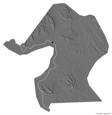 Beyaz arka planda başkenti izole edilmiş, Mısır valisi Qina 'nın şekli. Çift seviyeli yükseklik haritası. 3B görüntüleme