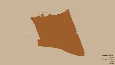 Şamal Sina 'nın bölgesi, Mısır Valisi, katı bir arka planda izole edilmiş bir sınır kutusunda. Etiketler. Desenli dokuların bileşimi. 3B görüntüleme