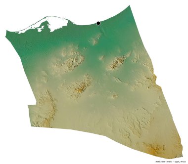 Beyaz arka planda, başkenti izole edilmiş Mısır valisi Şamal Sina 'nın şekli. Topografik yardım haritası. 3B görüntüleme