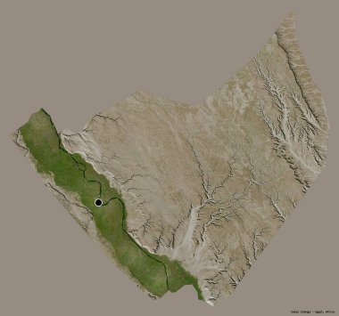 Mısır valisi Suhaj 'ın şekli, başkenti katı bir renk arkaplanı ile izole edilmiş. Uydu görüntüleri. 3B görüntüleme