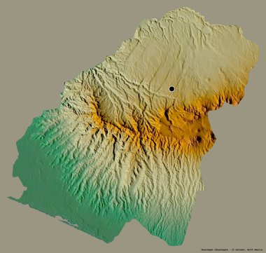 Ahuachapan 'ın şekli, El Salvador departmanı, başkenti katı renk arka planında izole edilmiş. Topografik yardım haritası. 3B görüntüleme