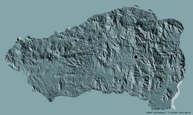 Cabanas 'ın şekli, El Salvador departmanı, başkenti koyu renk arka planda izole edilmiş. Renkli yükseklik haritası. 3B görüntüleme