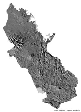 Beyaz arka planda başkenti izole edilmiş El Salvador Bölümü, Cuscatlan 'ın şekli. Çift seviyeli yükseklik haritası. 3B görüntüleme