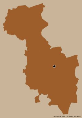 San Miguel 'in şekli, El Salvador departmanı, başkenti koyu renk arka planda izole edilmiş. Desenli dokuların bileşimi. 3B görüntüleme