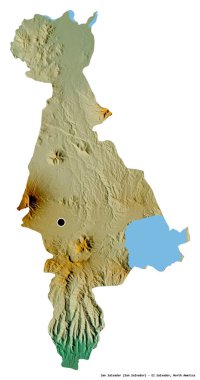 San Salvador 'un şekli, El Salvador departmanı, başkenti beyaz arka planda izole edilmiş. Topografik yardım haritası. 3B görüntüleme