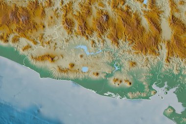 El Salvador 'un genişletilmiş alanı. Topografik yardım haritası. 3B görüntüleme