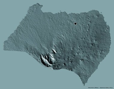 Ekvator Ginesi ili Bioko Norte 'nin şekli, başkenti katı renk arkaplanı ile izole edilmiştir. Renkli yükseklik haritası. 3B görüntüleme