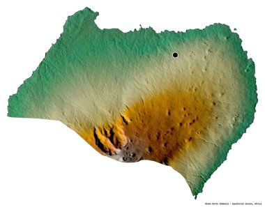 Başkenti beyaz arka planda izole edilmiş Bioko Norte, Ekvator Ginesi vilayeti. Topografik yardım haritası. 3B görüntüleme