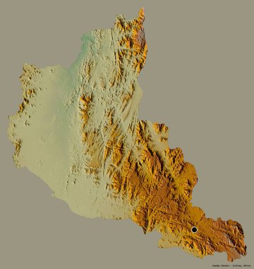 Eritre Bölgesi 'nin başkenti Anseba' nın katı renk arkaplanı ile izole edilmiştir. Topografik yardım haritası. 3B görüntüleme