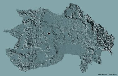 Debub 'un şekli, Eritre bölgesi, başkenti katı renk arkaplanı ile izole edilmiştir. Renkli yükseklik haritası. 3B görüntüleme