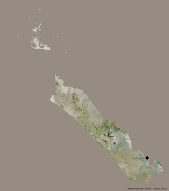 Eritre Bölgesi 'nin başkenti Debubawi Keyih Bahri' nin şekli, katı bir renk arkaplanı ile izole edilmiştir. Uydu görüntüleri. 3B görüntüleme