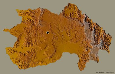 Debub 'un şekli, Eritre bölgesi, başkenti katı renk arkaplanı ile izole edilmiştir. Topografik yardım haritası. 3B görüntüleme