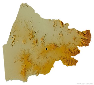 Eritre Bölgesi 'nin başkenti Gash Barka' nın beyaz arka planda izole edilmiş hali. Topografik yardım haritası. 3B görüntüleme