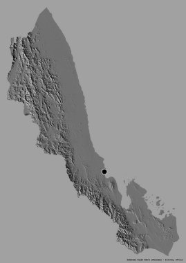 Eritre bölgesi Semenawi Keyih Bahri 'nin şekli, başkenti katı bir renk arkaplanı ile izole edilmiştir. Çift seviyeli yükseklik haritası. 3B görüntüleme