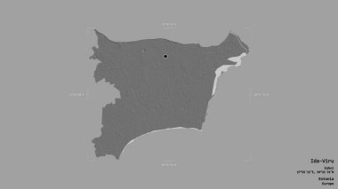 Estonya 'nın Ida-Viru ilçesi bir sınır kutusunda sağlam bir arka planda izole edilmiştir. Etiketler. Çift seviyeli yükseklik haritası. 3B görüntüleme