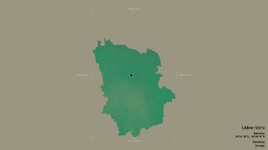 Estonya 'nın Laane-Viru bölgesi, jeoreferatlı bir sınır kutusunda sağlam bir arka planda izole edilmiş. Etiketler. Topografik yardım haritası. 3B görüntüleme