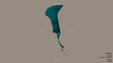 Estonya 'nın Peipsi ilçesi bir jeoreferated sınır kutusunda sağlam bir arka planda izole edilmiştir. Etiketler. Uydu görüntüleri. 3B görüntüleme