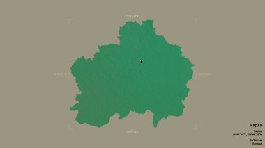 Estonya 'nın Rapla ilçesi, jeoreferatlı bir sınır kutusunda sağlam bir arka planda izole edilmiş. Etiketler. Topografik yardım haritası. 3B görüntüleme