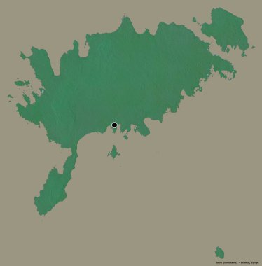 Estonya 'nın Saare ilçesi, başkenti katı renk arkaplanı ile izole edilmiştir. Topografik yardım haritası. 3B görüntüleme